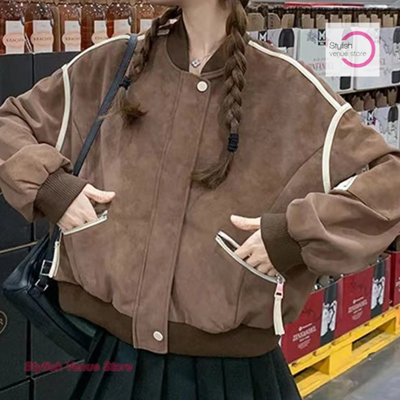 Korean-style advanced design sense coffee baseball uniform women's spring and autumn new niche fashion casual jacket coat.
