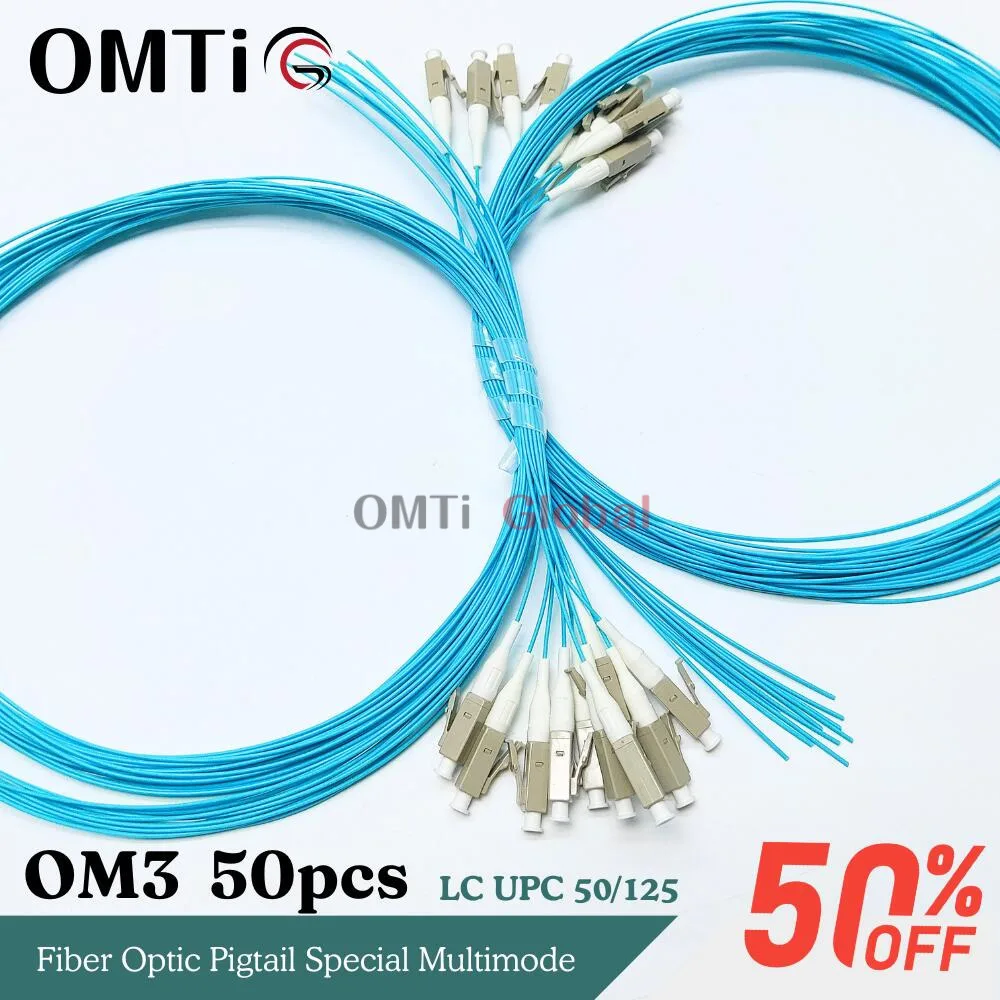 

OMTiG 50Pcs UPC Multimode OM3 50/125 Pigtail Special LC Connector 1m/1.5m/2m Length LSZH Jacket Fiber Optic Pigtails