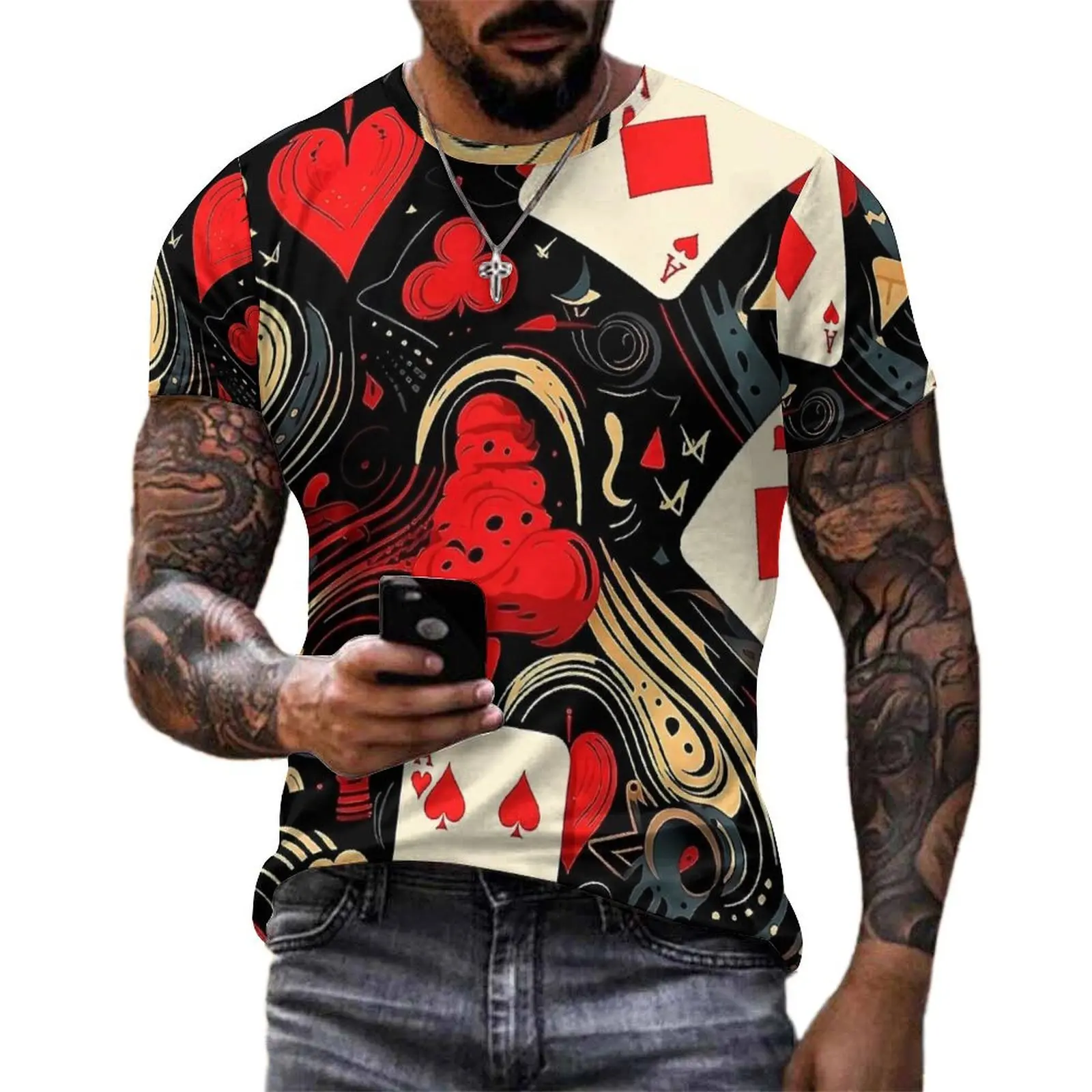 Abstract Playing Cards T Shirt  EMO Casual T Shirts O-Neck Harajuku Tshirt Original Men Printed Tees Plus Size 5XL 6XL