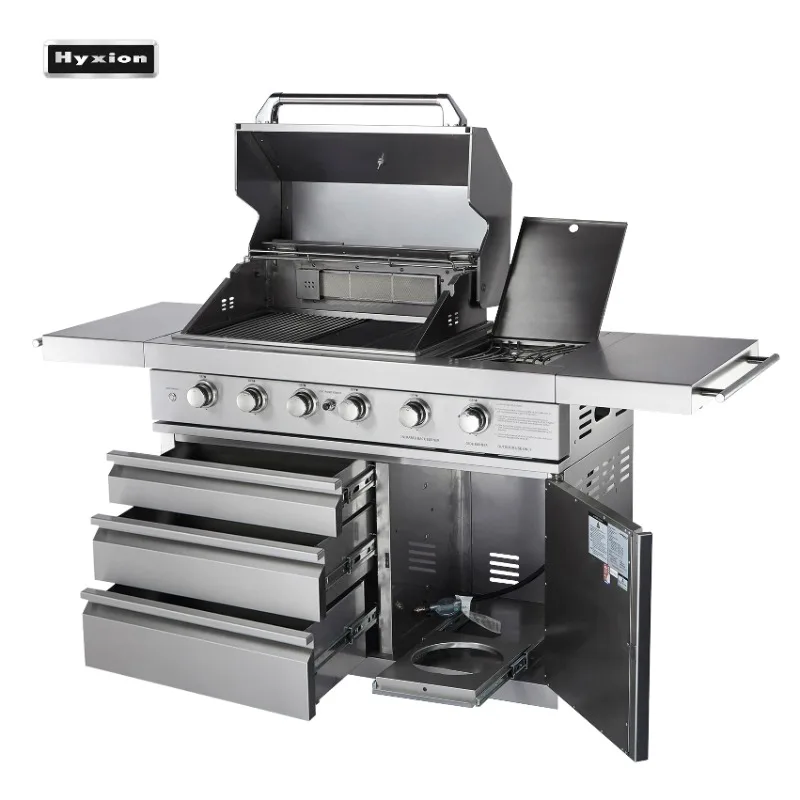 

Large 27x18 Inch Grid BBQ Grill with 6 Burners Piezo Ignition Premium Modern Style for Outdoor Kitchen
