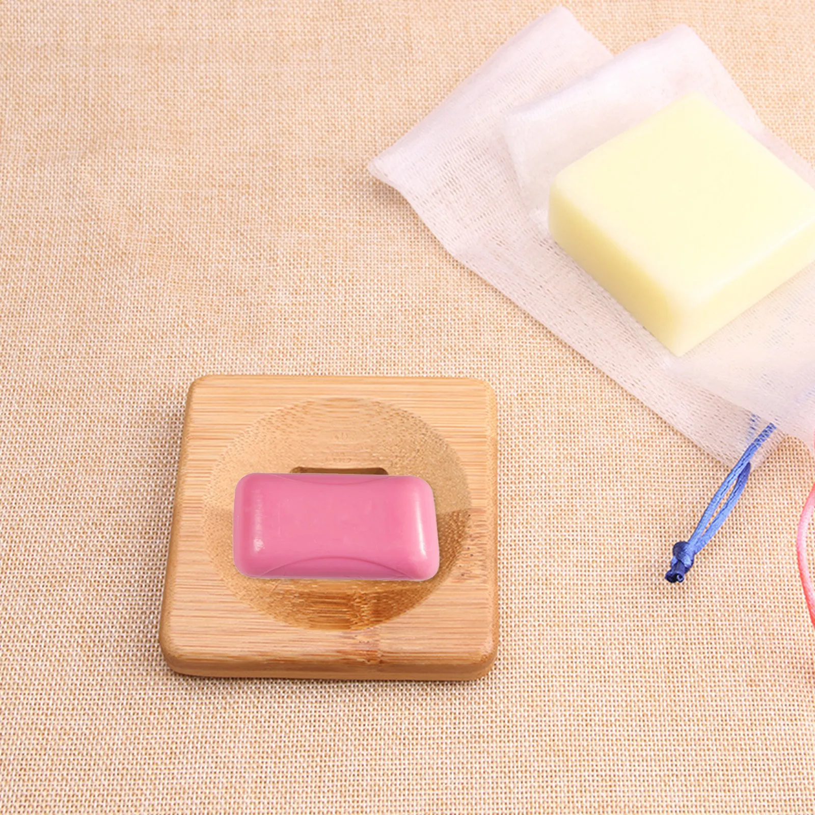 

4Pcs Bamboo Soap Dish Holder Set Eco Friendly Square Round Drainage Design Bathroom Kitchen Soap Storage Organizer