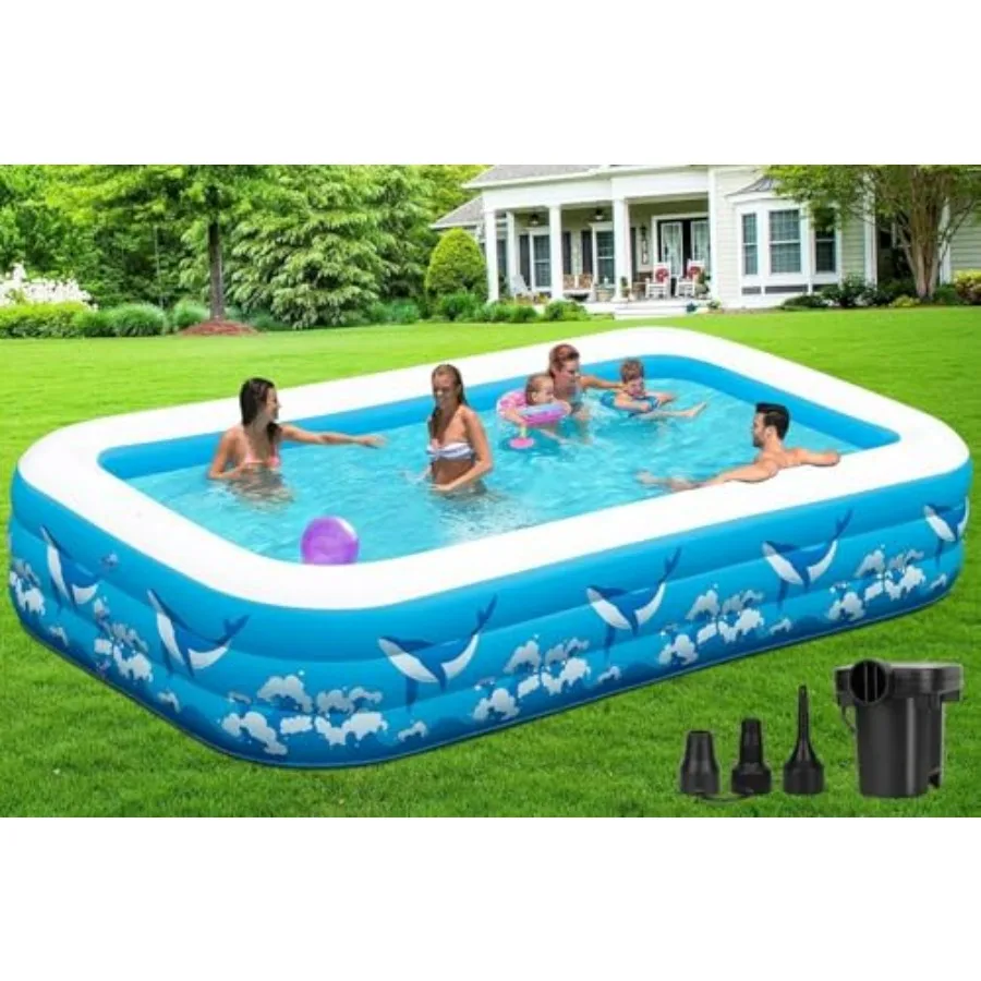 

Large inflatable pool for backyard garden summer outdoor use, PVC material, blue color, oversized 130 x 72 x 22 with built-in p