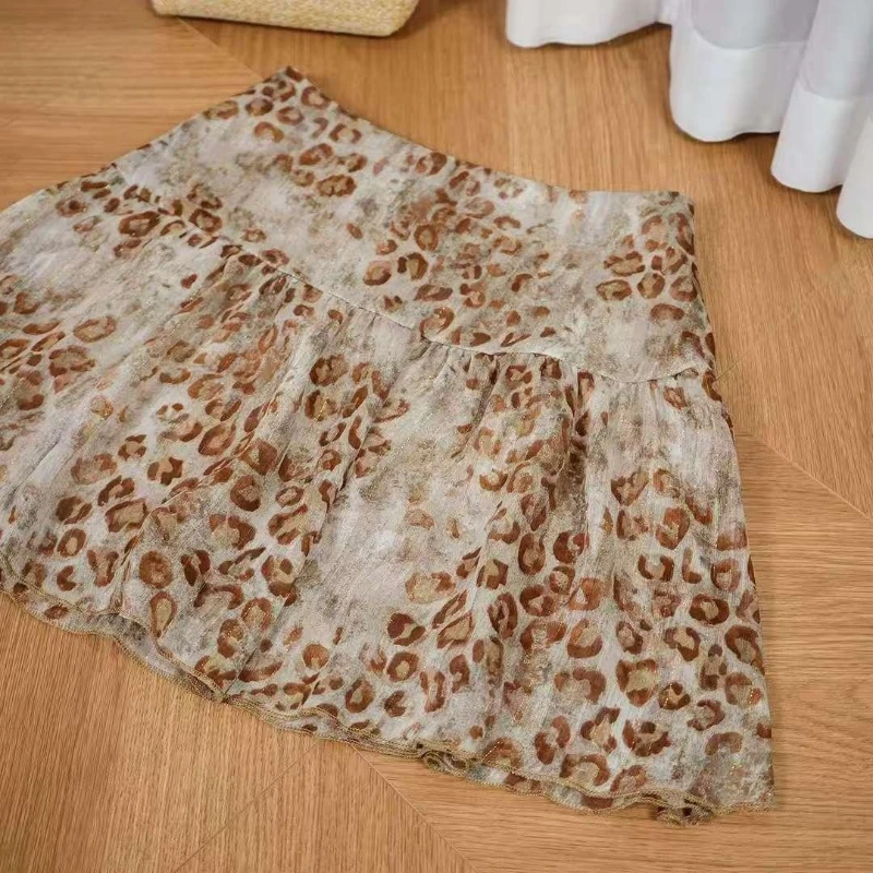 

Leopard Slim Short Casual Skirts High Waist A-line Elegant Light Luxury Falda Small Fellow Age Reduction Fashion Faldas