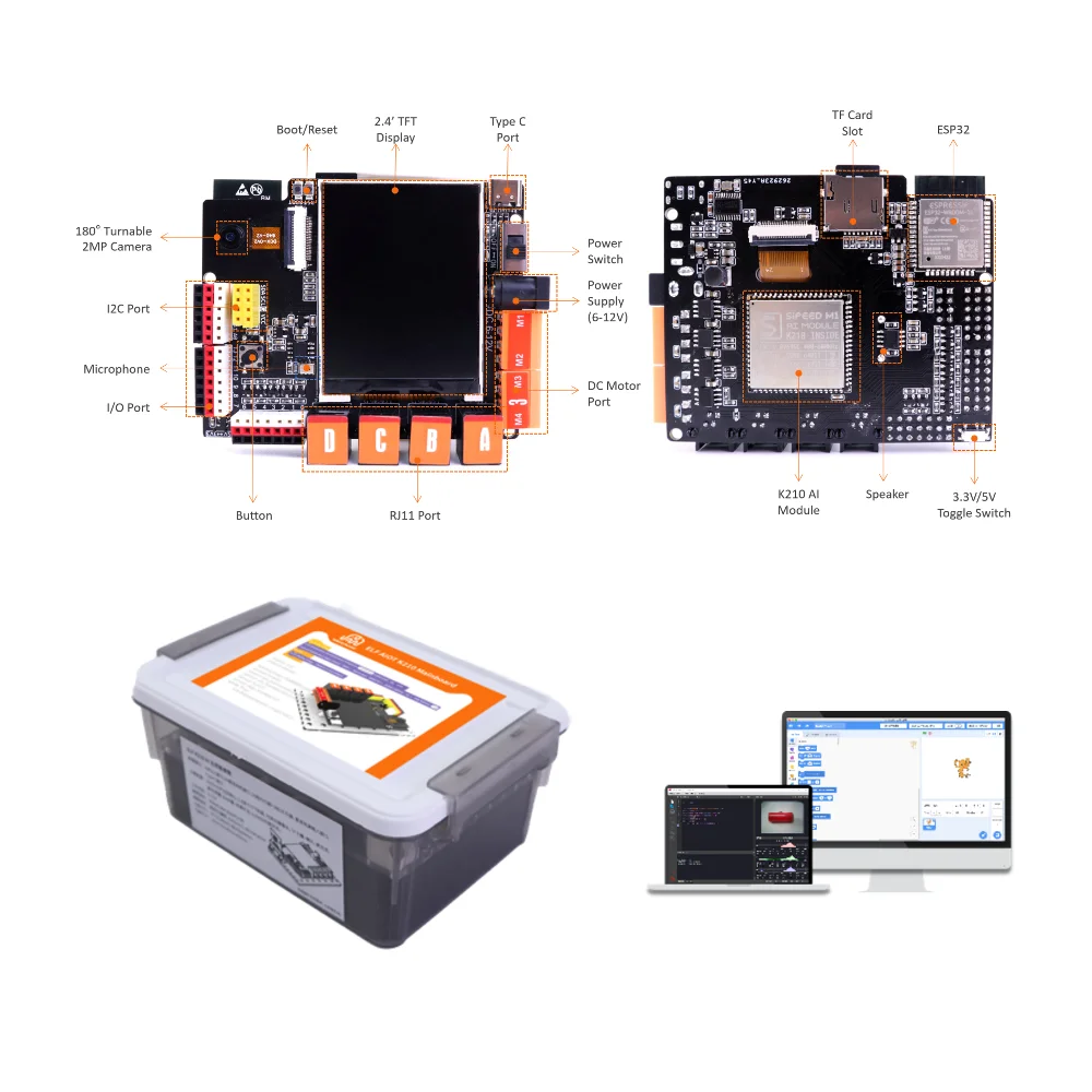 K210+ESP32 Development Board Electronic Modules AI Face/Color/Object Recognition Vision Kit Educational Programming Learning Kit
