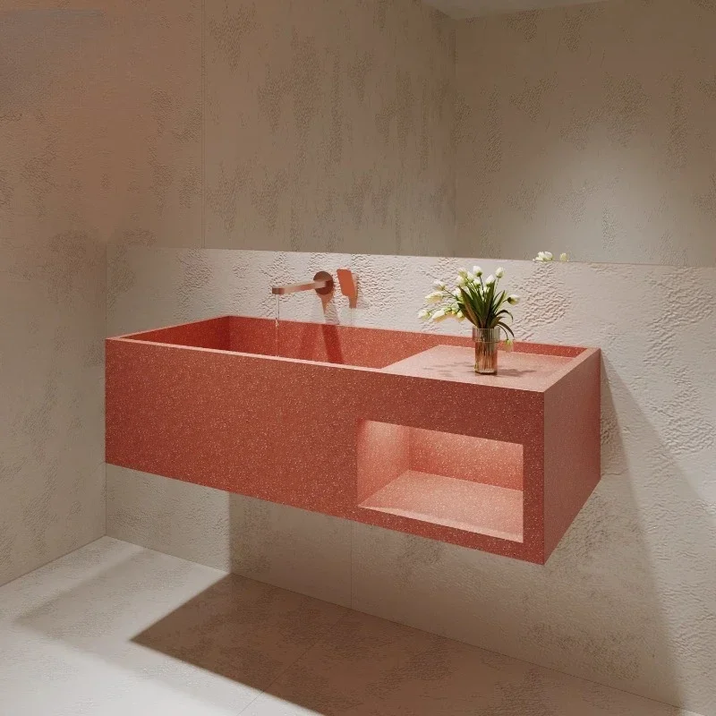 

Red Terrazzo Bathroom Hotel B & B Wash Desk Courtyard Pool