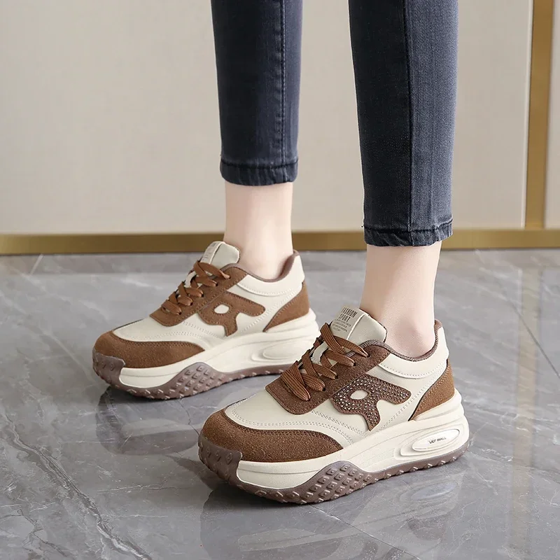 Ladies Fashionable Vulcanized Shoes Front Lacing Shallow Mouth Thick Sole Women's Sports Shoes Four Seasons Versatile Leisure