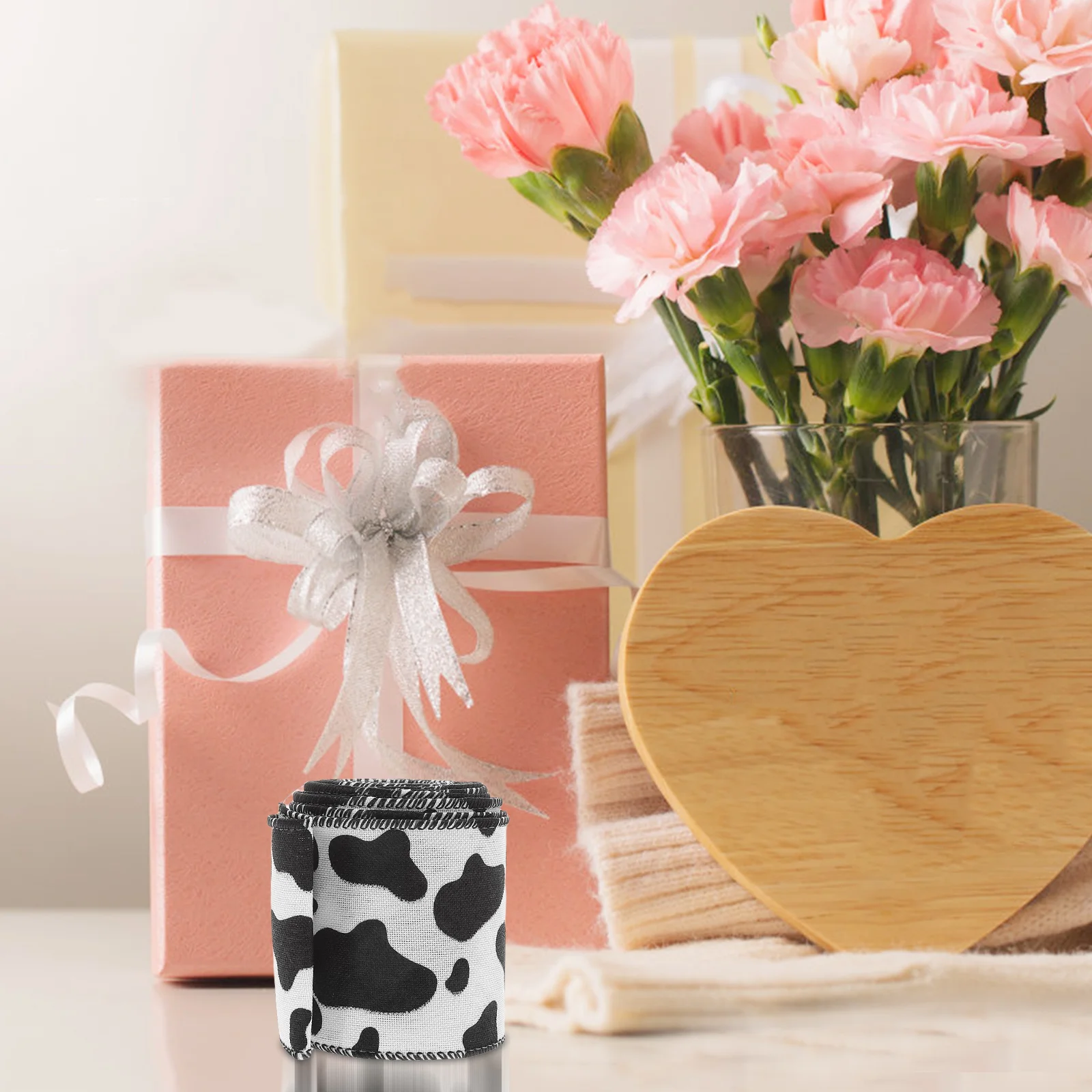 

1 Roll Cow Spot Wired Edge Ribbon Decorative Fabric for DIY Crafts Wreaths Bows Present Wrapping Farm Animal Print Ribbon