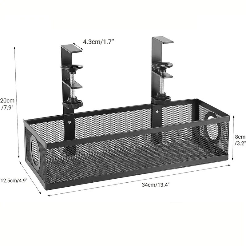 Under Desk Cable Management Tray No Drill Steel Desk Cord Wire Management Tray Cable Management Rack with Clamp for Office Home