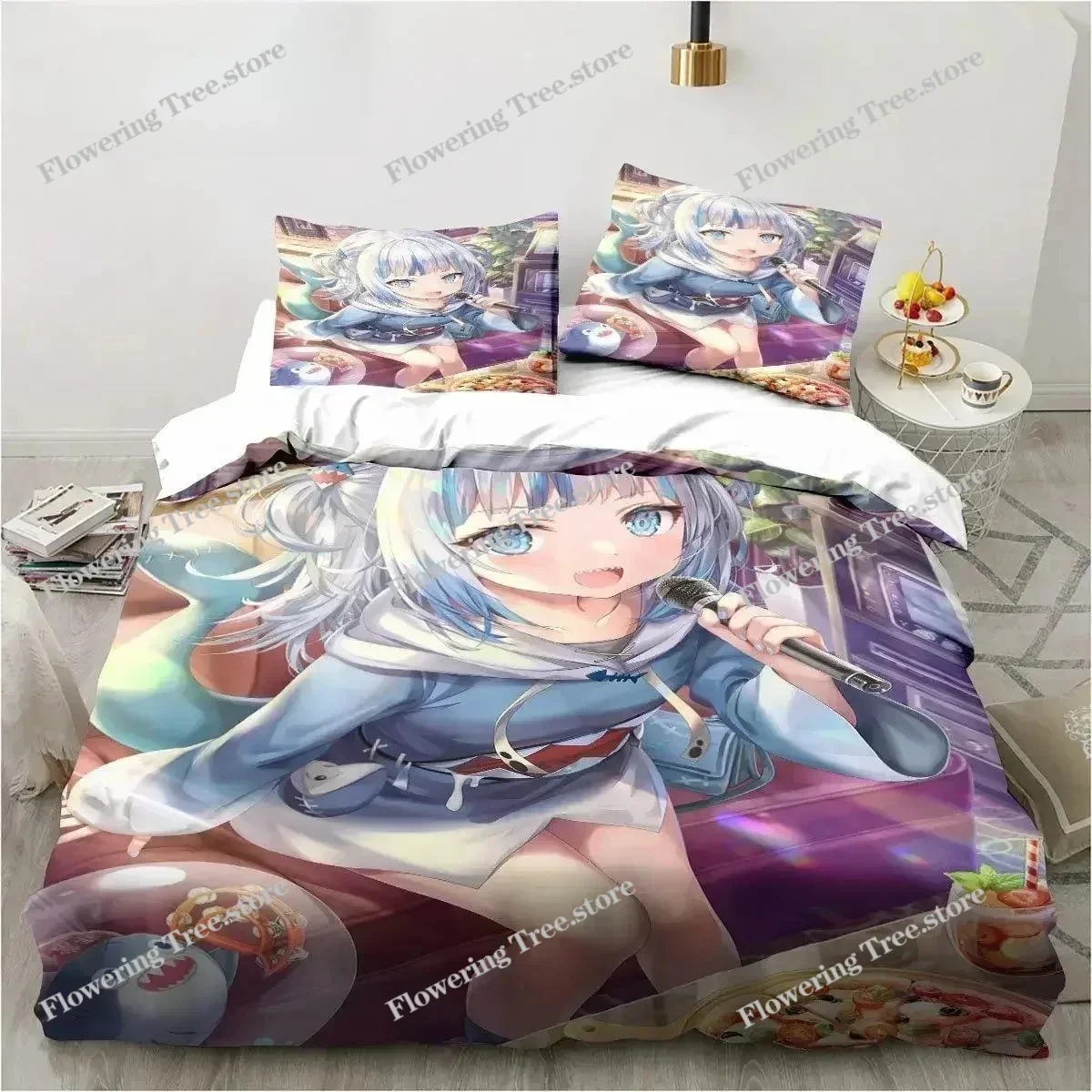 Kawaii Gawr Gura Cute Girl My Angle King Twin Double Child Bedding Set Microfiber or Polyester 3D Print Anime Duvet Cover Set029