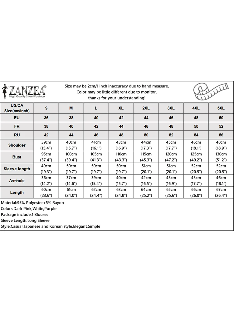 Zanzea-女性用フリルブラウス,長袖トップス,韓国のフリル,白いゆったりとしたブラウス,シックなラウンドネックのチュニック,ファッション,秋,2024