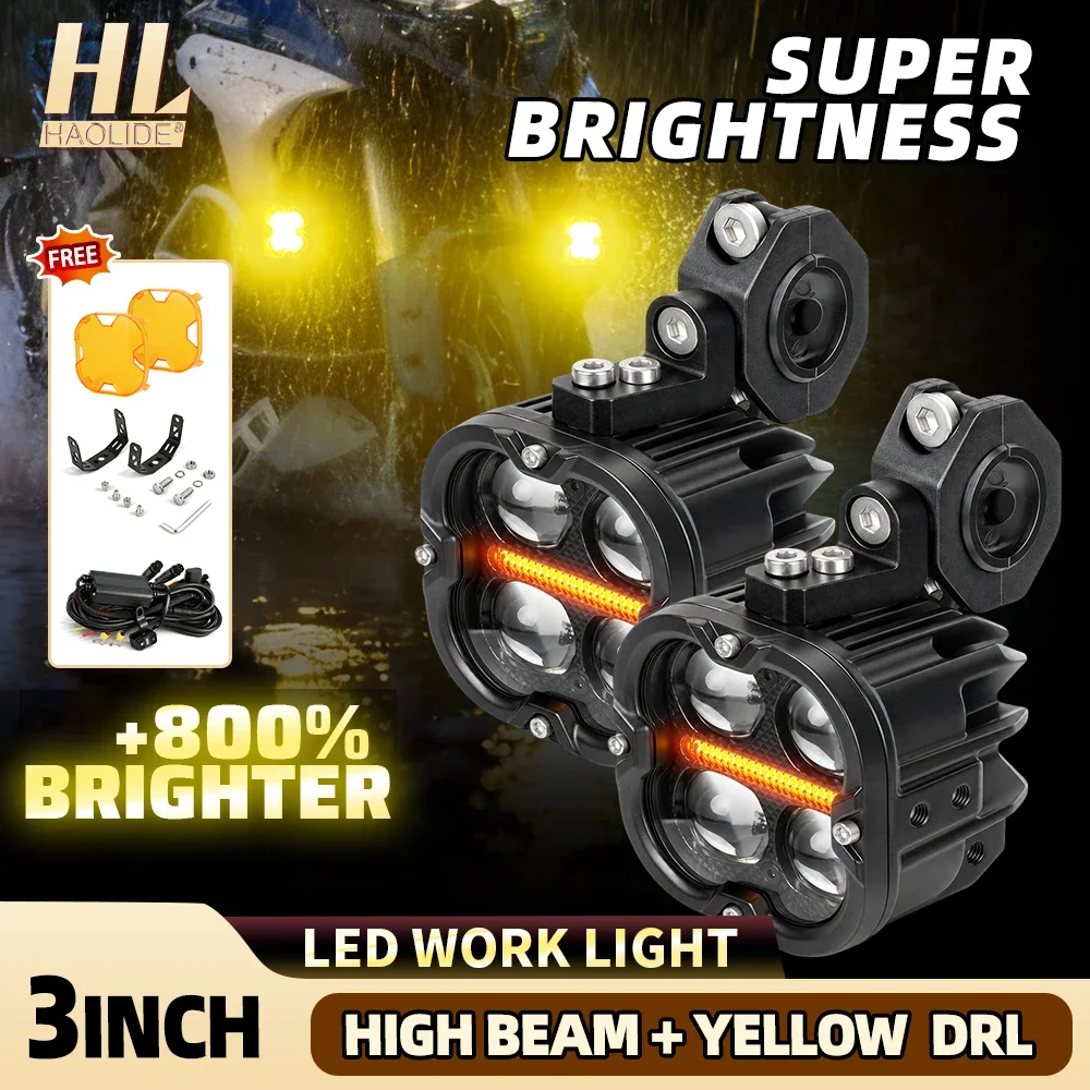 HAOLIDE Led Motorcycle Driving 4-Leds Projector Lens Dual Color 6000k+3500k for R1200GS / R1300GS / F850GS / F900GS off-road use