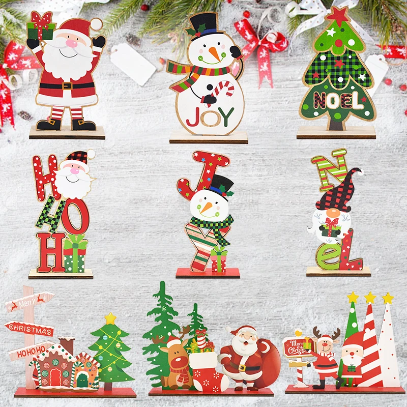 

Christmas Wooden Desktop Ornament Santa Claus Xmas Tree Snowman Sign Plaque Christmas Table Decor For Home Navidad New Year Gift