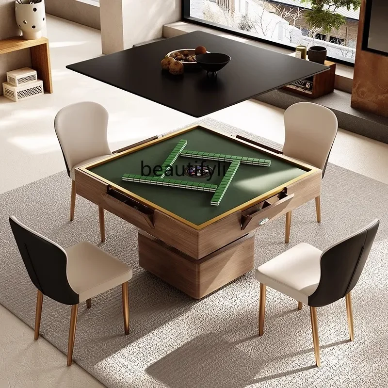 

cqyMahjong table lifting coffee table rock slab dining table integrated dual-purpose household living room small apartment