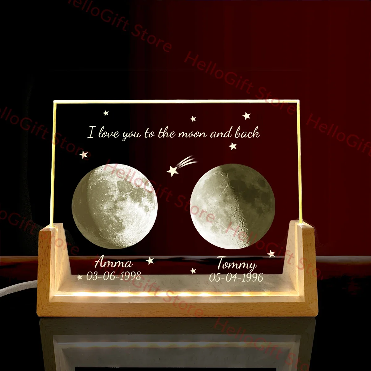 Romantic Customized Moon Lamp Crystal Personalized Engraving Night Light for Couple Family Bedroom Home Decor Gift