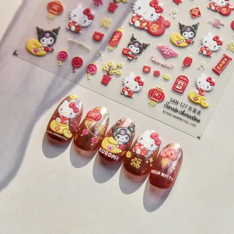 1Pcs Kawaii Sanrio Hello Kitty Nail Stickers Anime Cartoon Kuromi Nail Decoration Stickers Student DIY New Year Nail Stickers