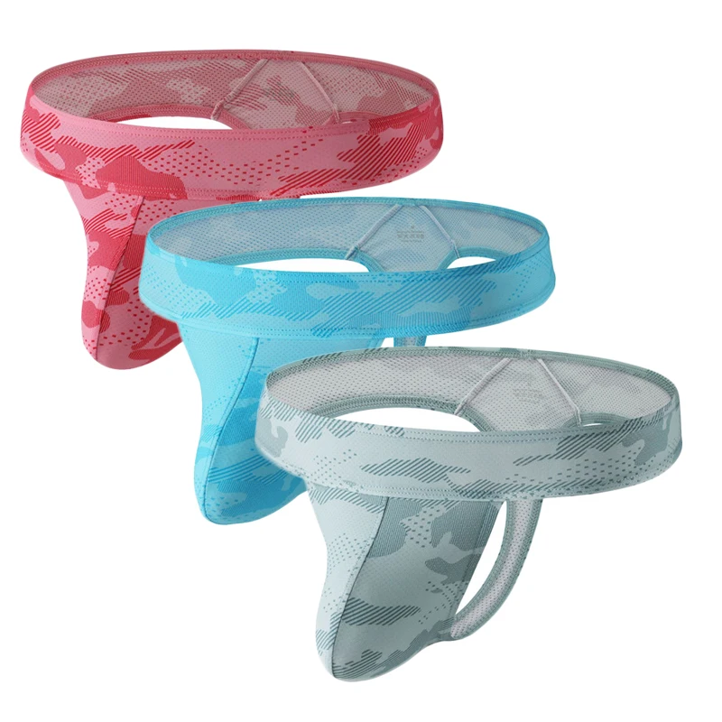 

3PCS Underwear Men Camouflage Thongs Mesh G-String U Convex Bag Breathable Fitness Underpants T-Back Jockstrap Men