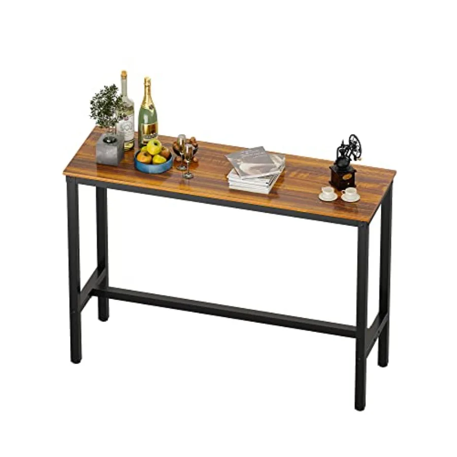 

Modern Rectangular Bar Table, x17.71"x, Top, Black Metal Base, 4 Seater, Dining and Bar Use
