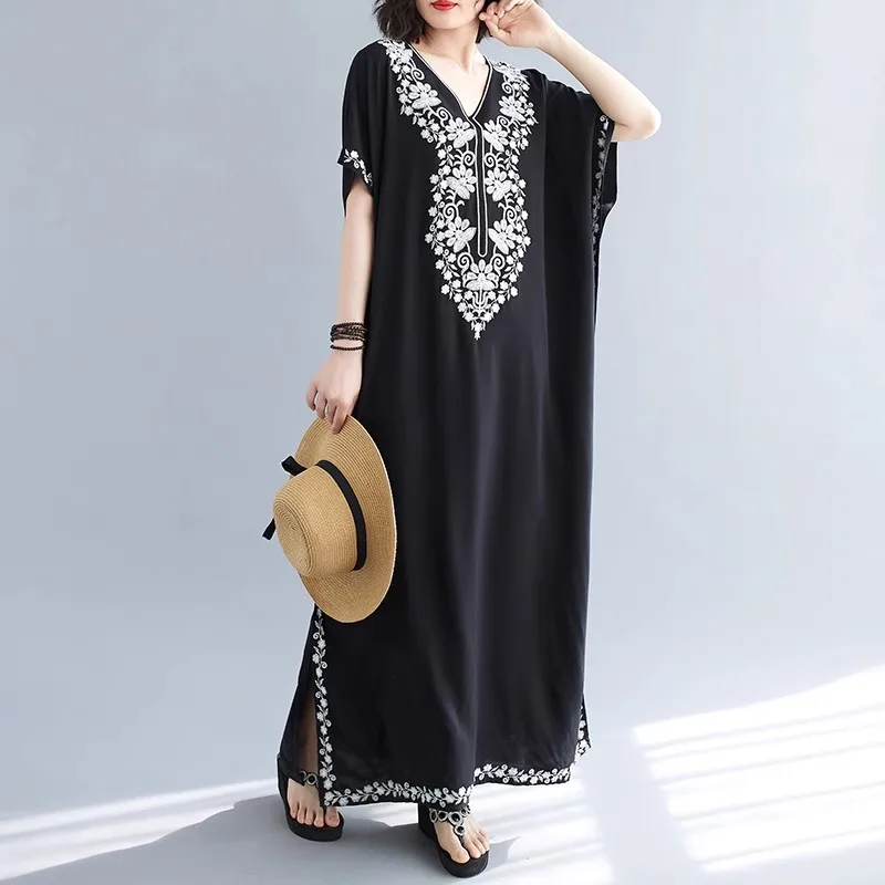 Summer Style Nightdresses Women Sleepwear Dress Embroidery V-neck Nightgown Plus Size Nightwear loose Outside Wear