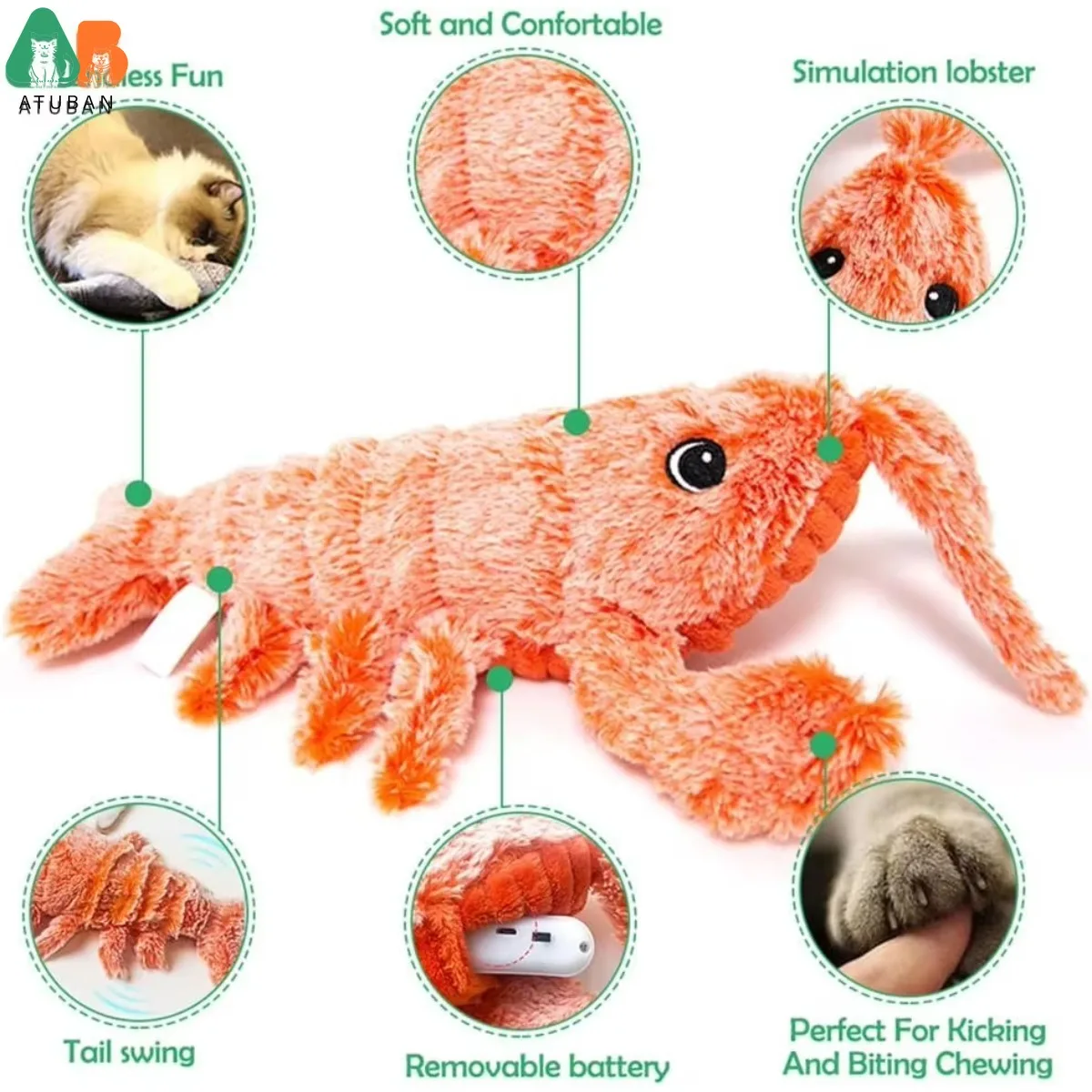 전기 점프 고양이 장난감, 시뮬레이션 랍스터 개 장난감, USB 충전, 개박하 봉제 고양이 장난감, 반려견 박제 인터랙티브 장난감