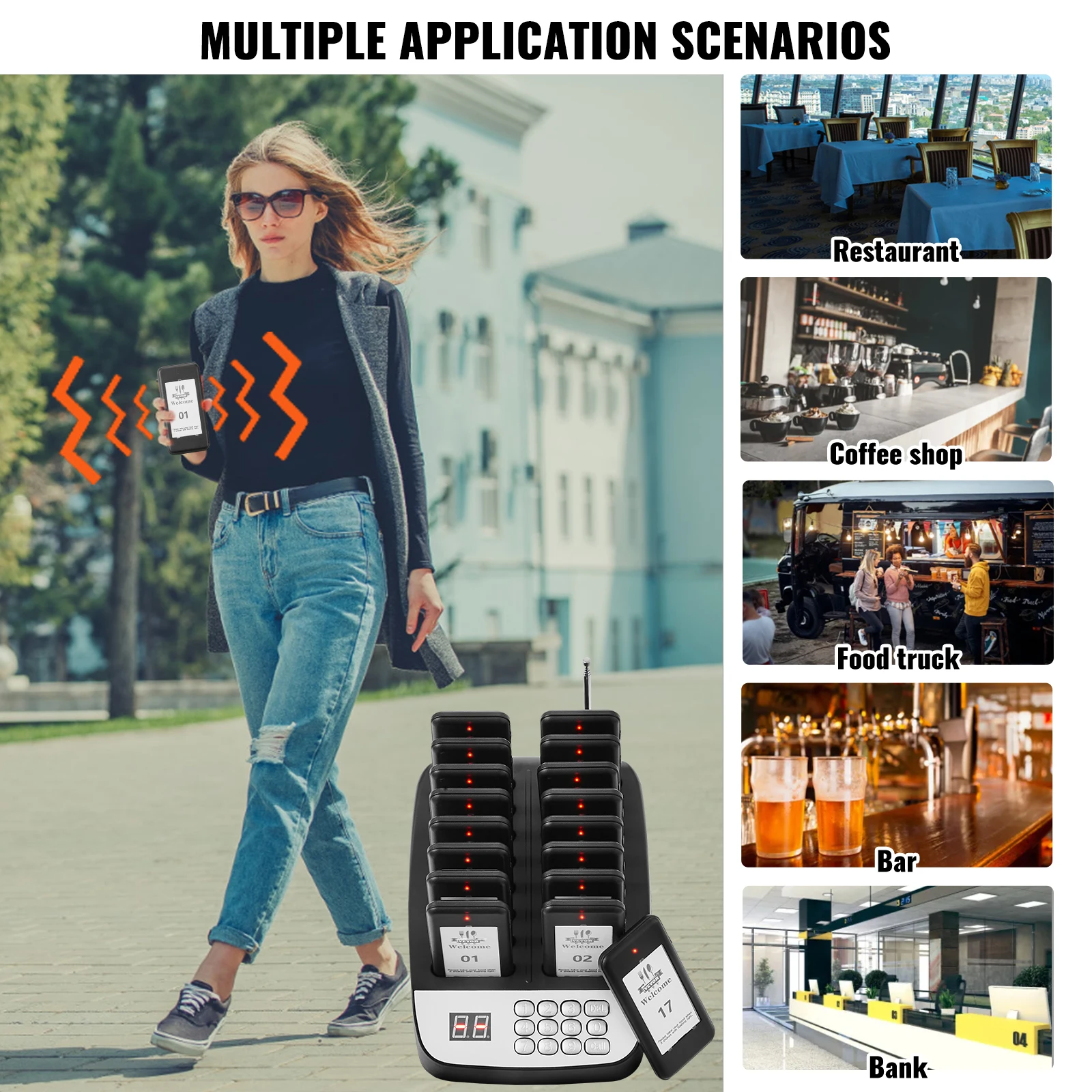 VEVOR 16pcs Restaurant Pager System Wireless 500m Long Range Lineup Waiting Queue Signal Guest Customer Calling Beepers