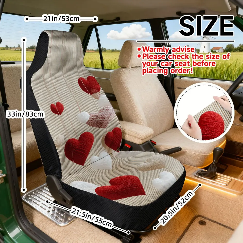 2pcs, Elegant Valentine's Day Heart Balloons Print Front Seat Covers, Great Present For Friends With Cars, Quick To Remove And W