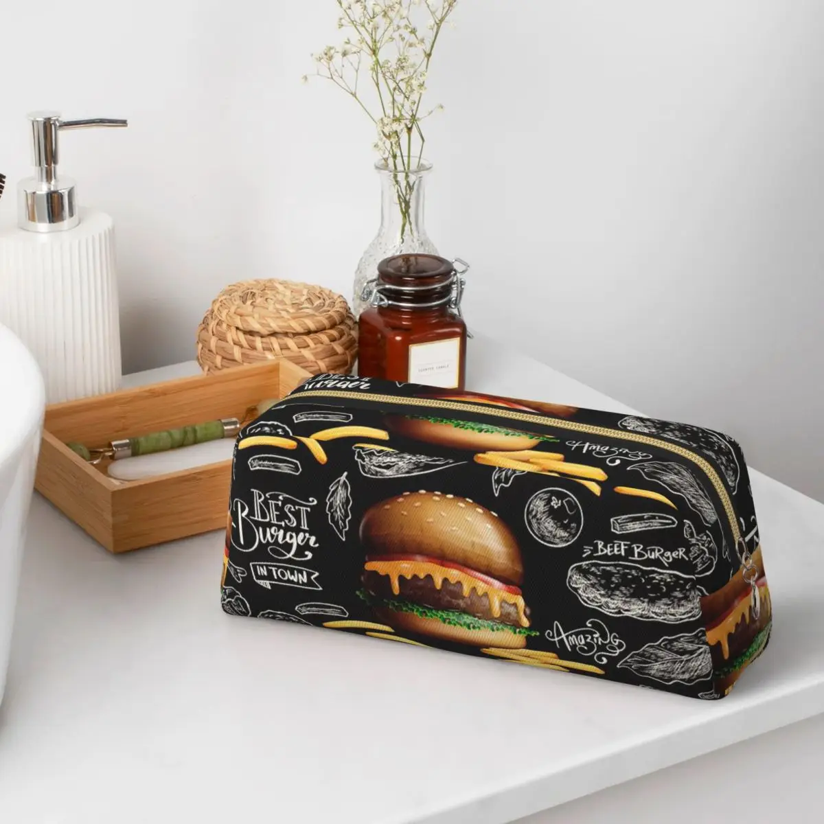 Federmäppchen mit Aufdruck „Kaffee-Hamburger“ für Schüler, Schule, Stiftbox, Bleistiftbeutel, Aufbewahrung von Schreibwaren