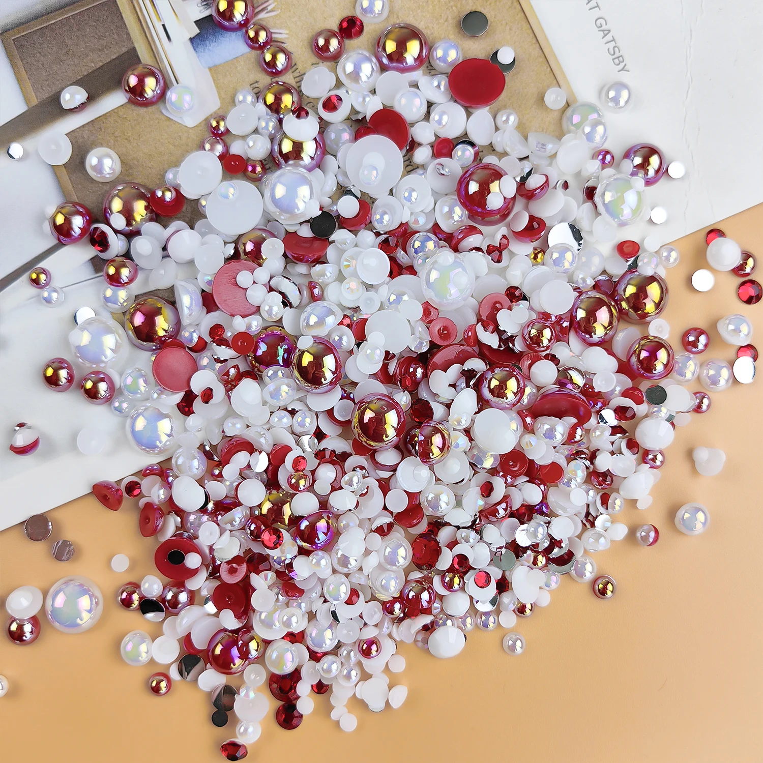 1100 Stück Perlen und Strass steine mit flachem Rücken, 30g gemischte Größe 3mm-10mm ab Farbe Harz Strass halbkreis förmige Perle – Detail 14
