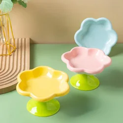 Tigela de cerâmica com design de flor, tigela de comida elevada, prato de água, lanche prato para proteção do pescoço