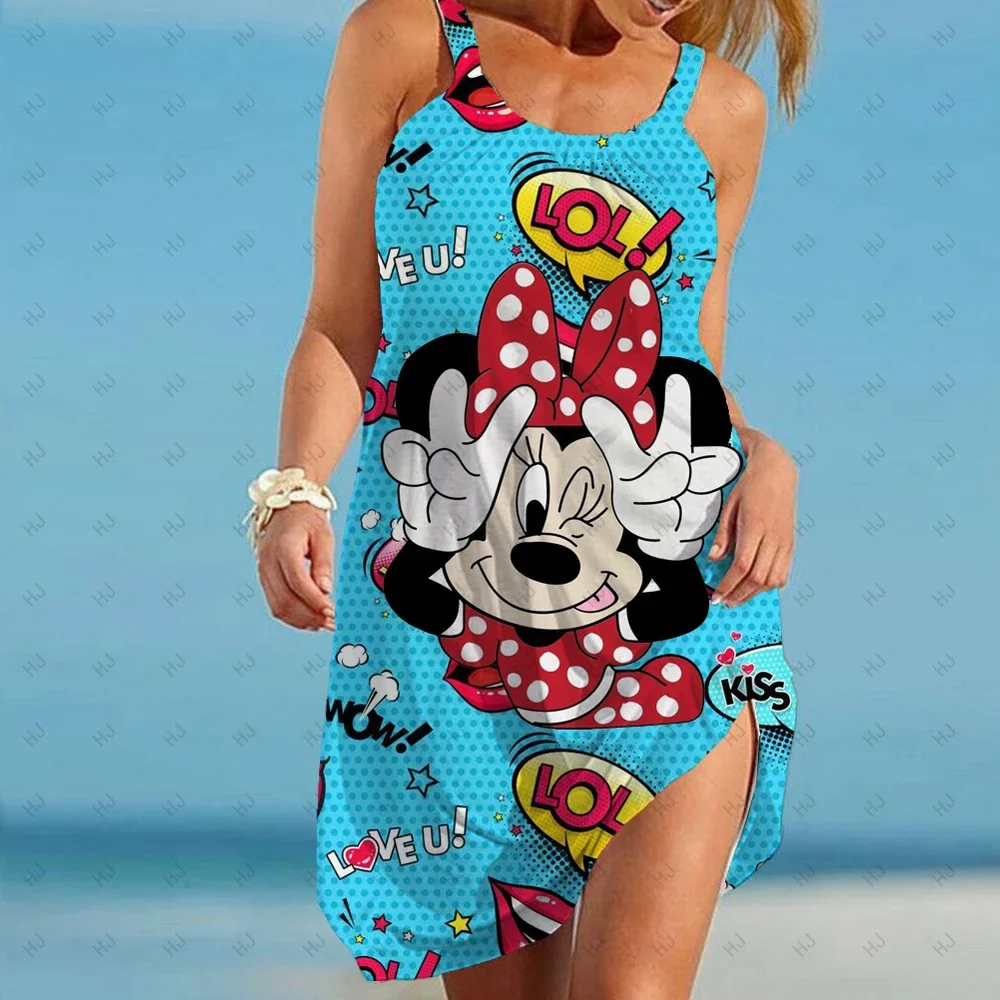 Women\'s Elastic Strap Dress Loose and Comfortable Long Dress Plus Size 3D Print 5XL Girls Disney Mickey Cute 3 New Casual Dress