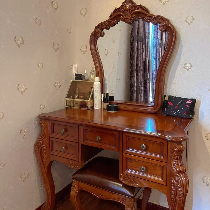 Vintage Nordic Drawer Dresser Mirror Set Wood Make Up Dresser Table Bedroom Vanity Storage Tocador De Maquillaje Home Furniture