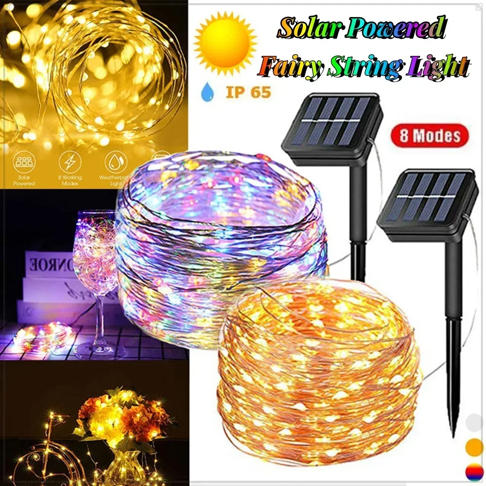 Outdoor Waterproof Christmas Decoration 300LED Solar String Lights Copper Wire Fairy Lights 8 Modes Suitable for Wedding Party