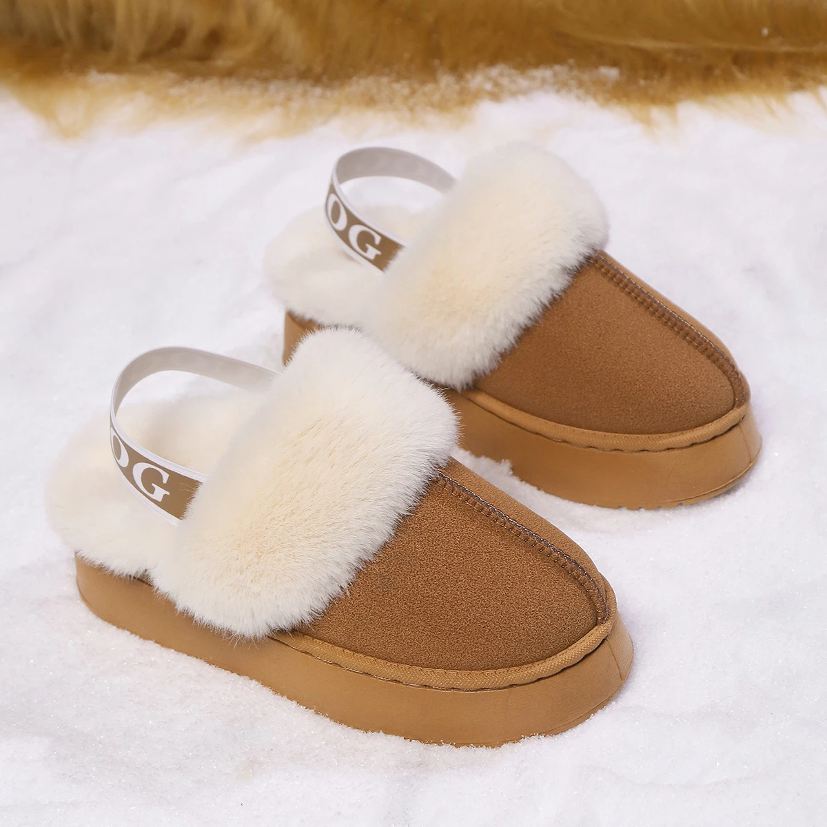 

Fashion Platform Women Snow Boots Casual Home Fur Warm Slippers Slingback Hot Sale Boots Brand Plush Cotton Flat Shoes Women