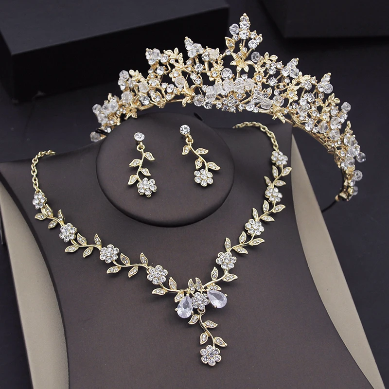 Foliage Crown Bridal Jewelry Sets for Women Tiaras With Earrings Necklaces Set Wedding Bride Jewellry Costume Accessories