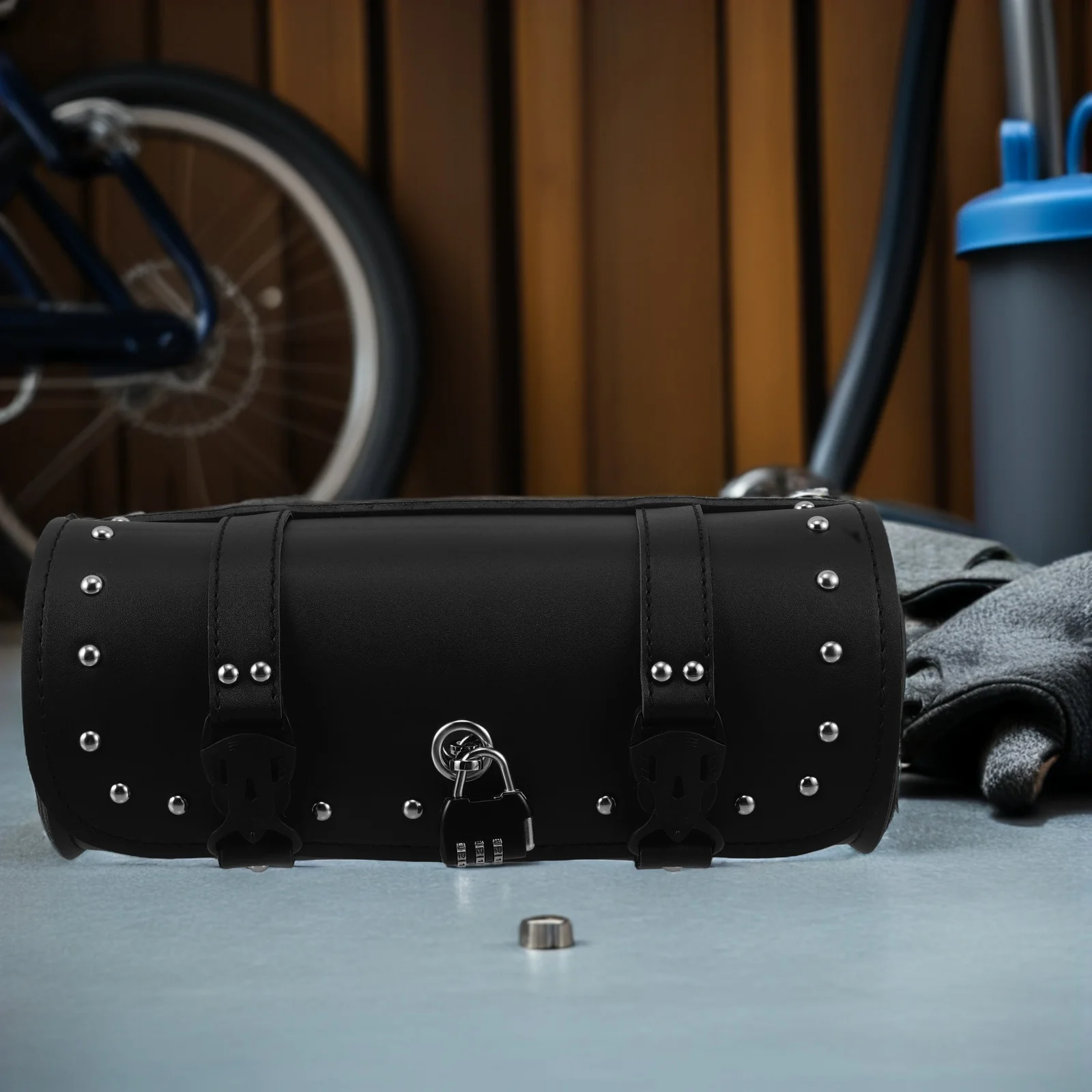 

Large Capacity Motorcycle Saddle Bag Waterproof Faux Roll Pouch for Bike Fork Handlebar Sissybar Tool Storage