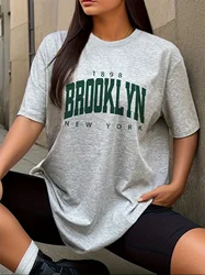 1898 Brooklyn Print Womens T-Shirt - Lightweight & Breathable Short Sleeve Crew Neck Casual Top for Stylish Spring & Summer Wear