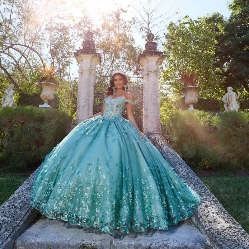 ANGELSBRIDE Mint Green Quinceanera Dresses Birthday Party Dress Applique Beads With Detachable Train Graduation Gown Customized