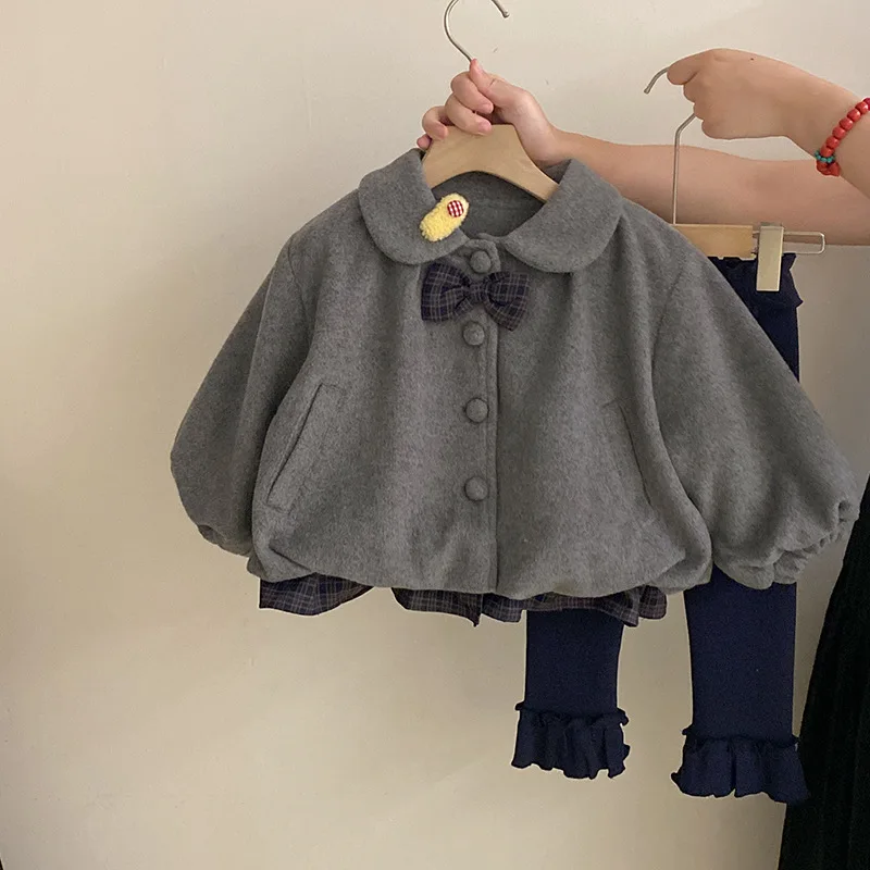 الفتيات النسخة الكورية الخريف والشتاء جديد القوس منقوشة سترة 2025 بلون تنوعا الدانتيل طماق العصرية #2