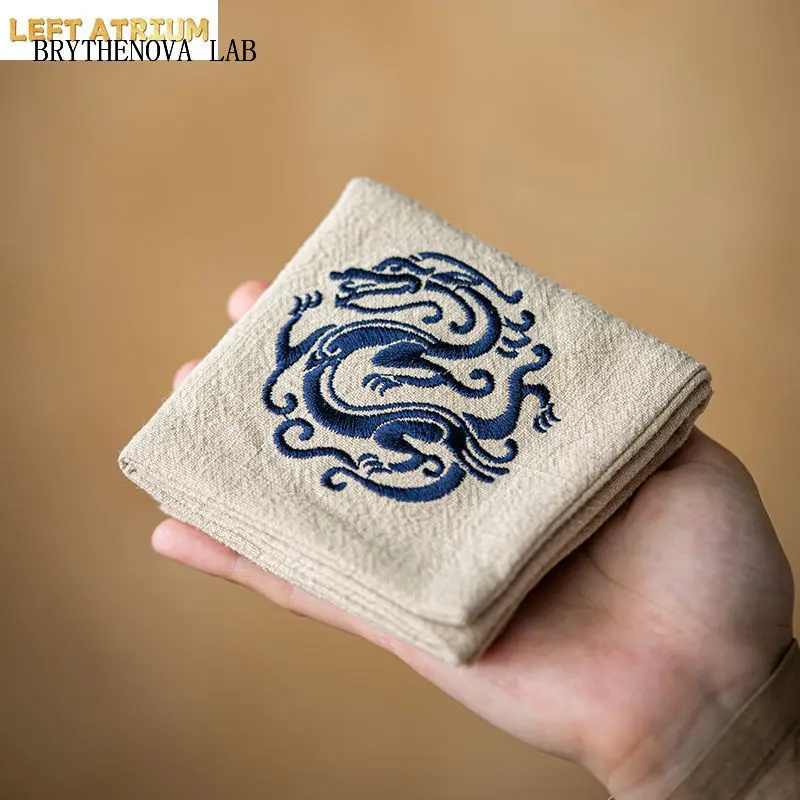 2024 Dragon Year New Embroidered Tea Towel Water Ramie Uptake Tea Cloth Chinese Kungfu Ceremony Accessories
