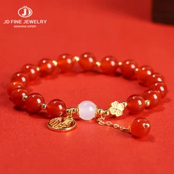 JD Natural Red Agate Lucky Fu Brand Round Bead Bracelets Women Fashion Elegant Hand String Best Friend Distance Yoga Jewelry