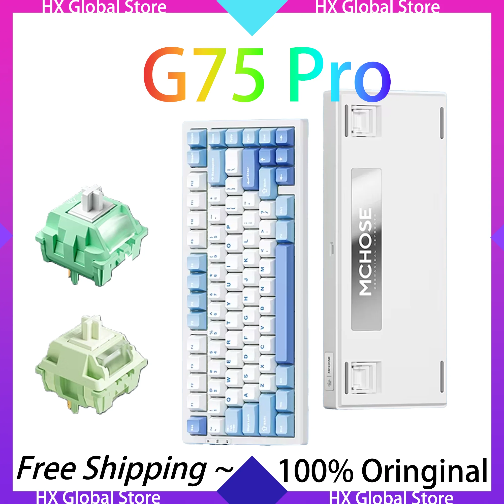 

MCHOSE G75 Pro Mechanical Keyboard Beautiful South-facing RGB Side Engraved PBT Keycaps Customized Hifi Switch Hot Swappable
