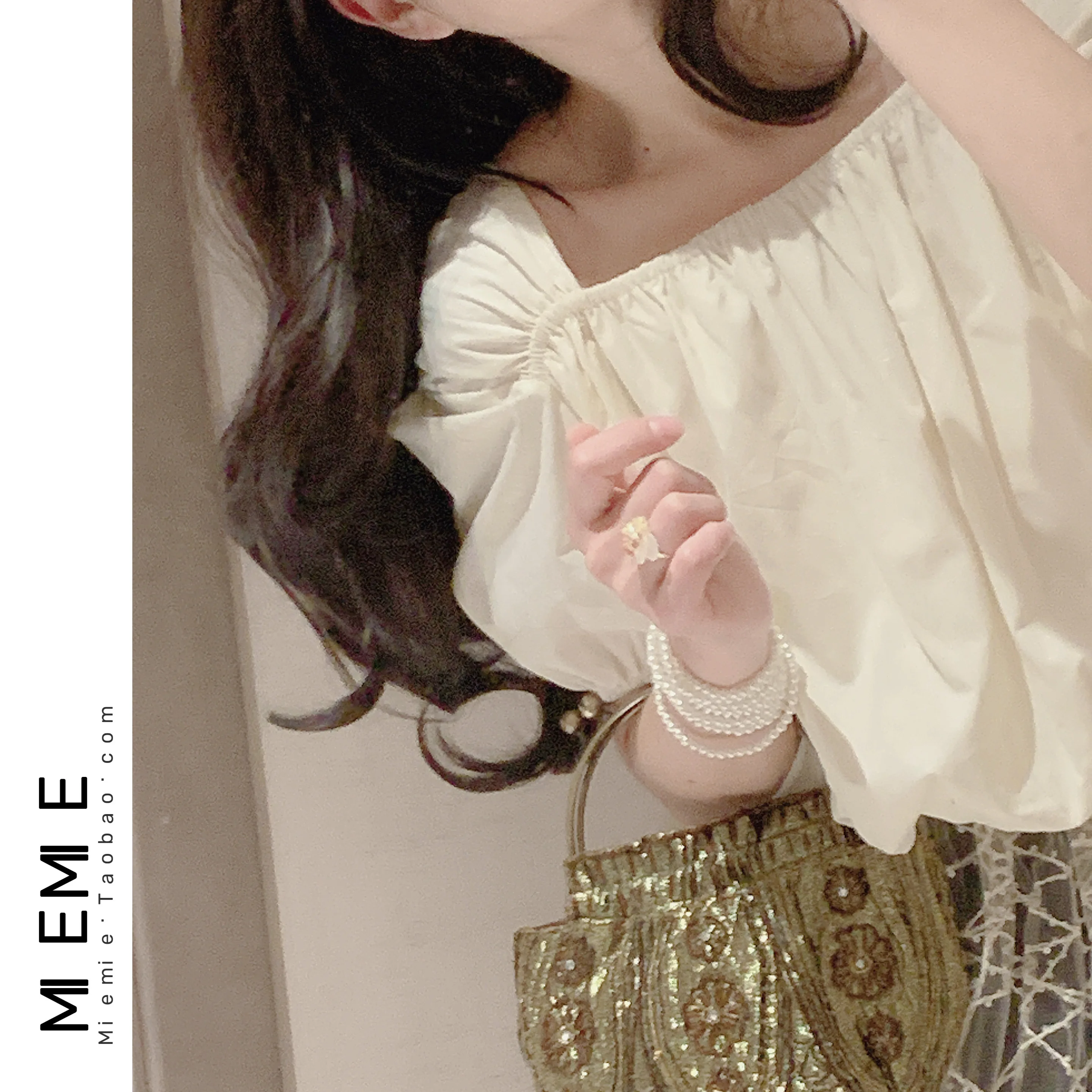 

Топ Cloud Puff из чистого хлопка с квадратным вырезом, открытыми плечами, в стиле фейри, с коротким рукавом, повседневный, приятный для кожи.