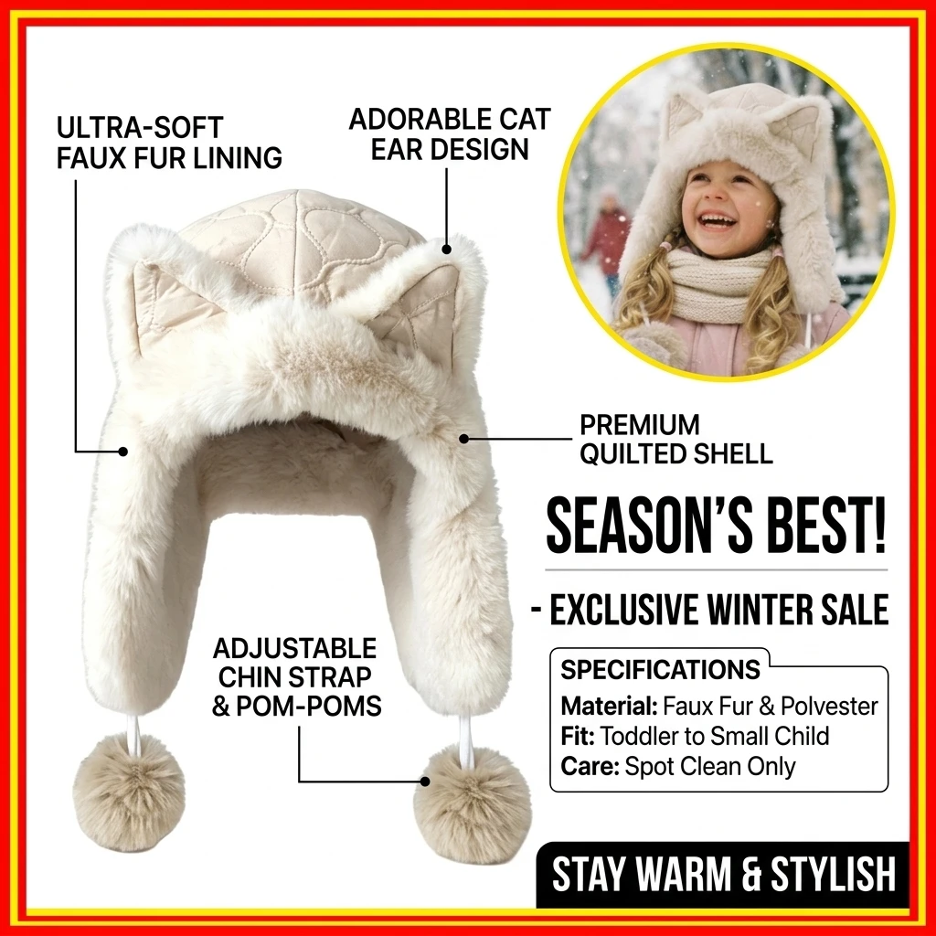 Cute Fox Ear Plush Hat for Women Winter Thickened and Fleece-Lined Warm and Cold-Proof Outdoor Thermal Fluffy Fur Ear Protection