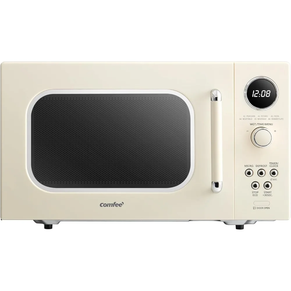 Retro Microwave Ovens with 9 Preset Programs, 0.9 cu.ft Countertop Compact Microwaves with Multi-stage Cooking, Mute Function