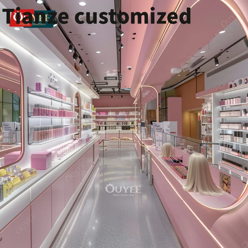 Customized-Commercial Cosmetics Display Shop Perfume Display Rack Wig Store Shelving Retail Beauty Shelf Cosmetic Shop