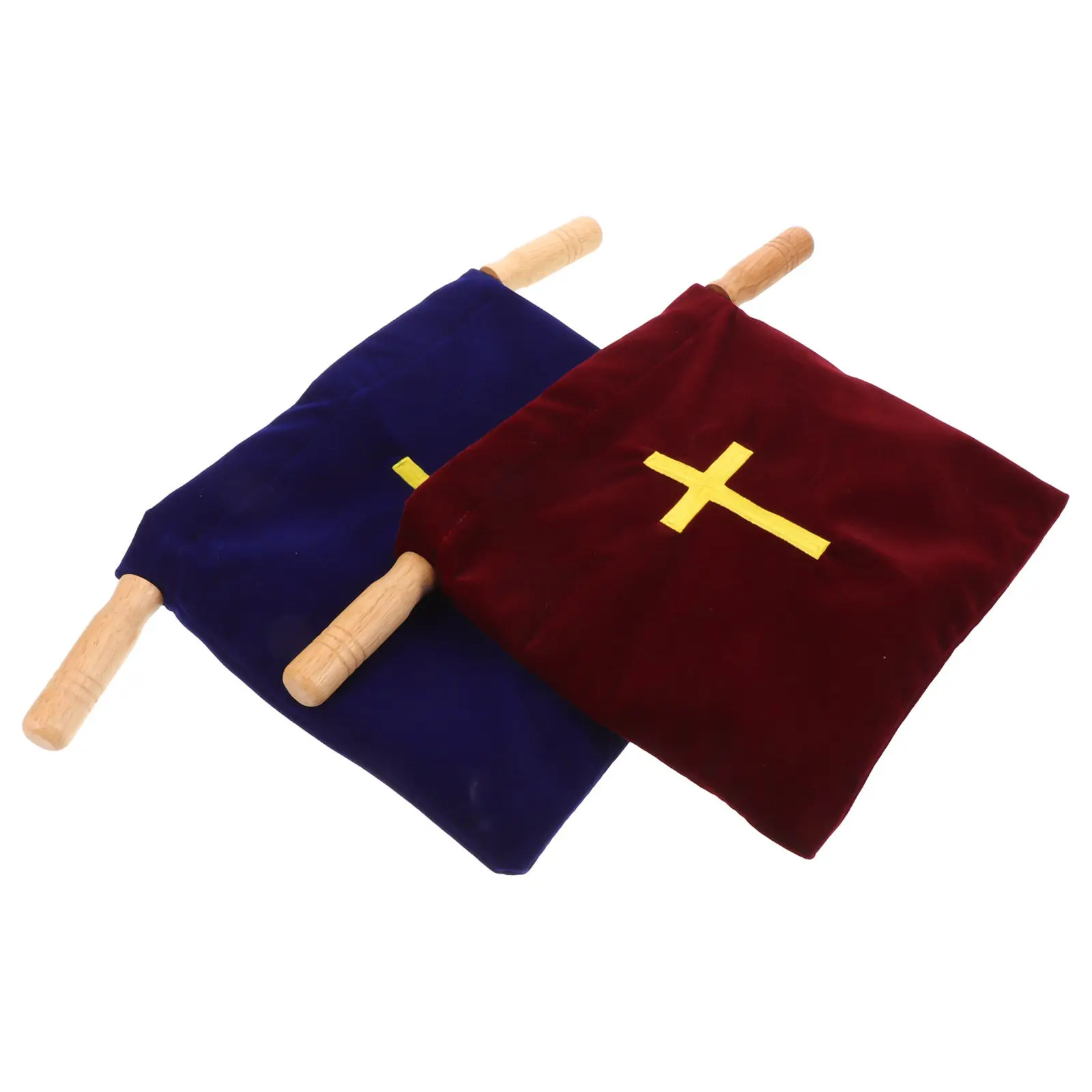 2Pcs Church Offering Bags Embroidery Large Sized Wooden Handle Collection Pouch Communion Supplies Holder