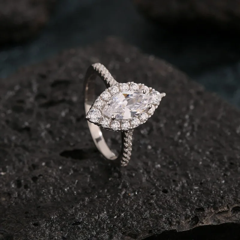 جديد S925 فضة عين الحصان الأبيض الزركون الماس مرصع خاتم أنيق شخصية خاتم الزواج خاتم المرأة بسيط