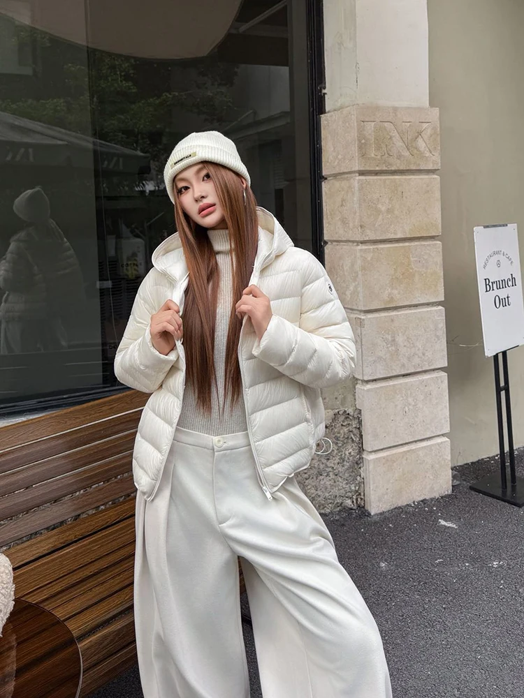 Winter Pork Rib Style Lightweight Hooded Down Jacket Women White Duck Down Waterproof Outwears Female Warm Parker Down Jacket