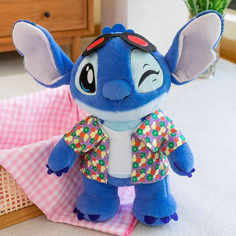 Disney Kawaii Summer Outfit Stitch Plush Toy Stitch Stuffed Doll for Kids Birthday Xmas Gift Cute Childrens Soft Toy Collectible
