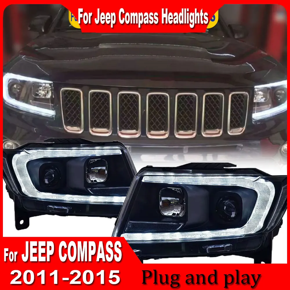 Car Full LED Headlight with taillight for Jeep Compass 2011 2012 2013 2014 2015 led DRL Car headlamp Assembly Signal Accessories