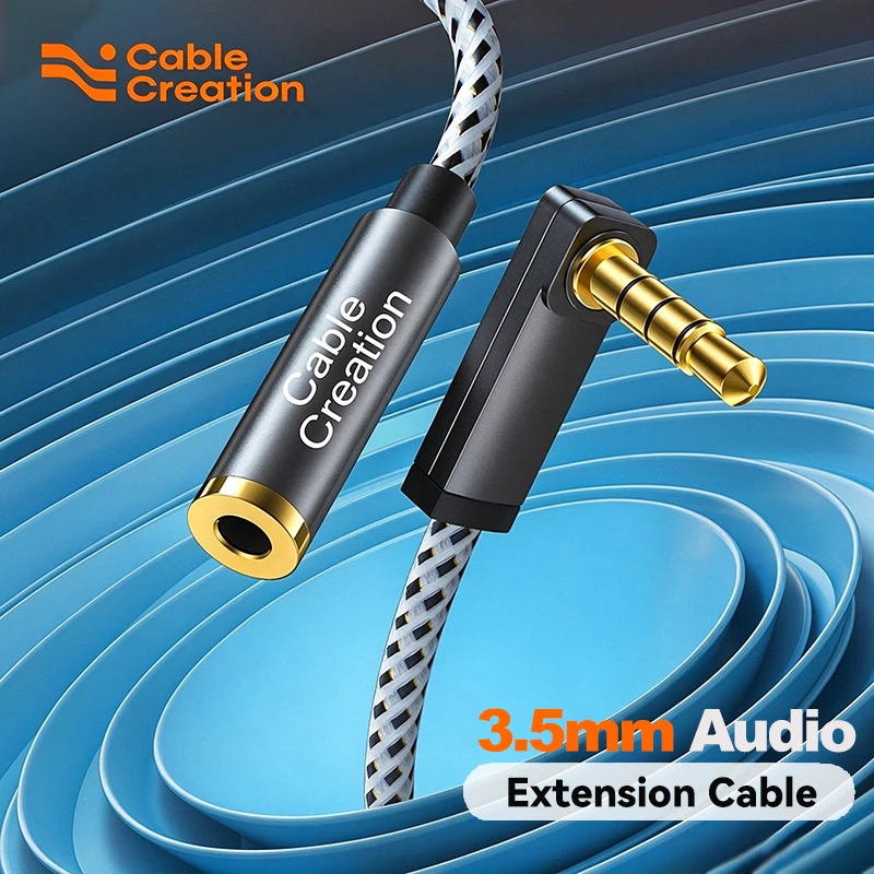 CableCreation 3,5mm Jack AUX Verlengkabel Haaks Mannetje naar Vrouwtje Luidsprekerkabel voor Laptop PC TV Xiaomi Huawei